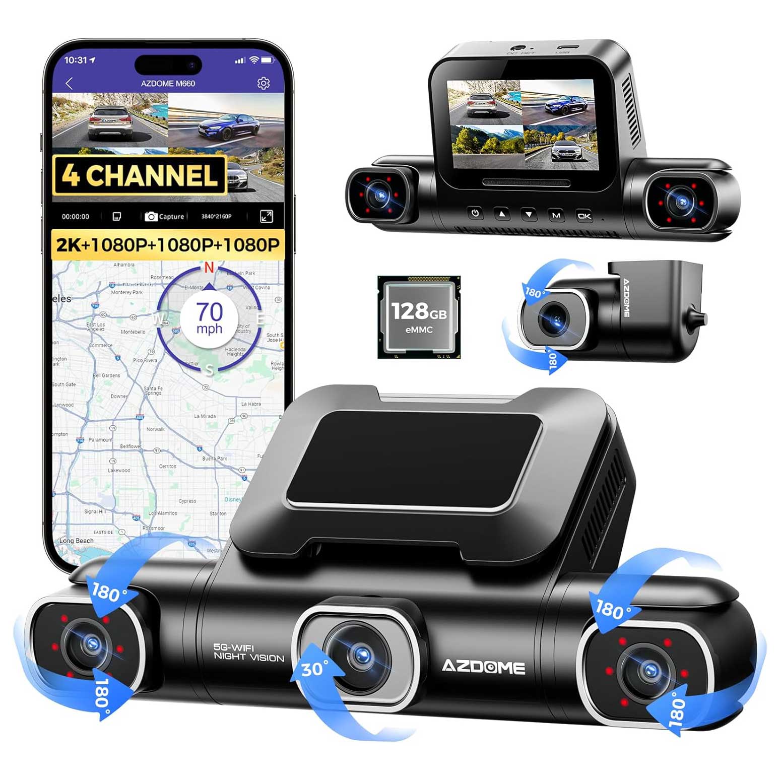 AZDome M660 4CH 128gb 2K Wifi GPS 360 gradi dashcam