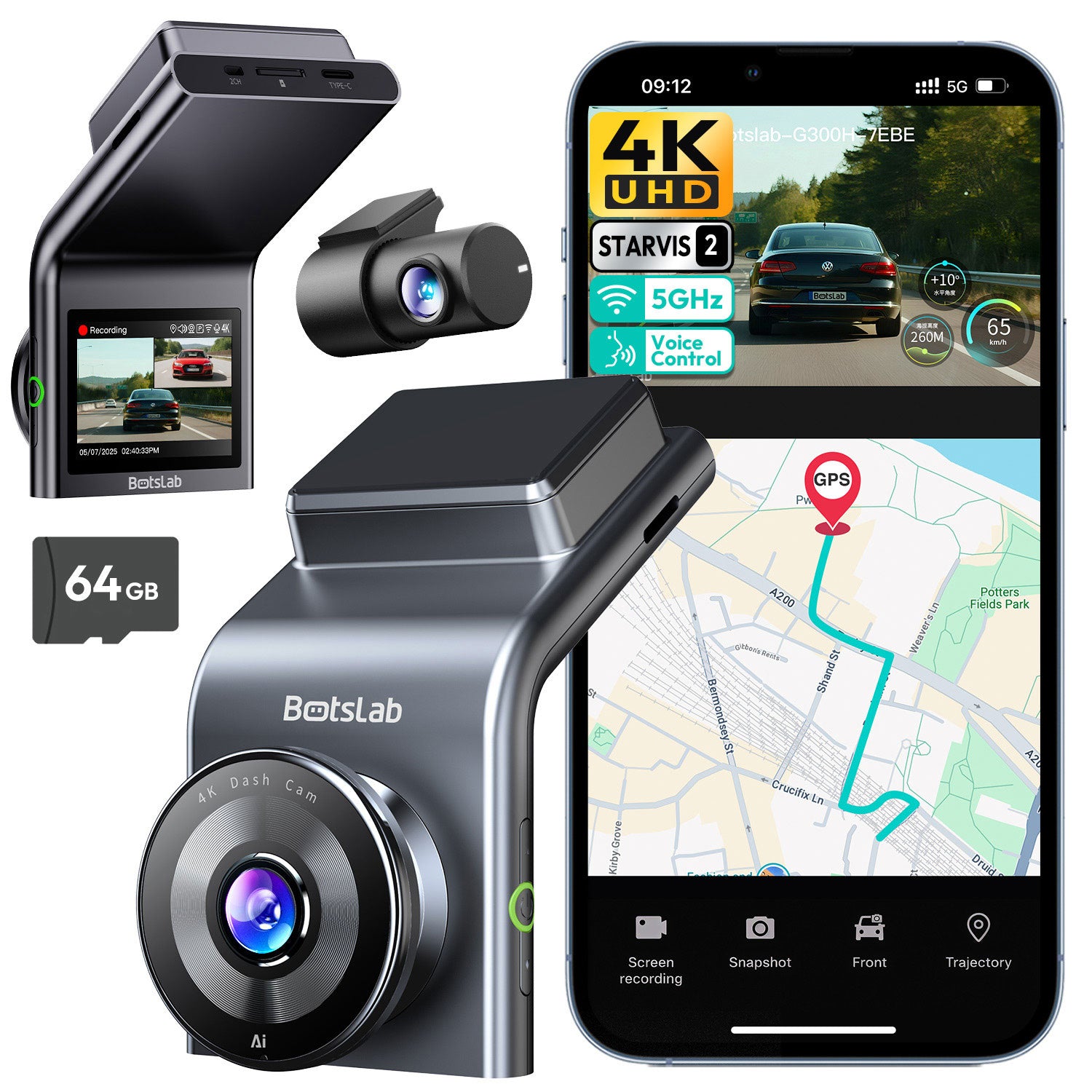 <tc>Botslab G300H Plus 4K wifi GPS 2CH 64 GB dashcam</tc>