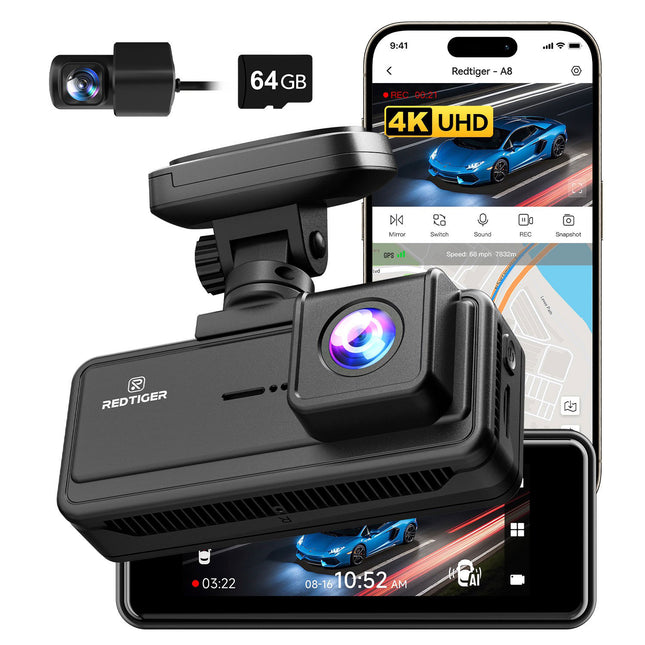 Redtiger A8 2CH 4K Touch Wifi GPS 2CH 64gb dashcam
