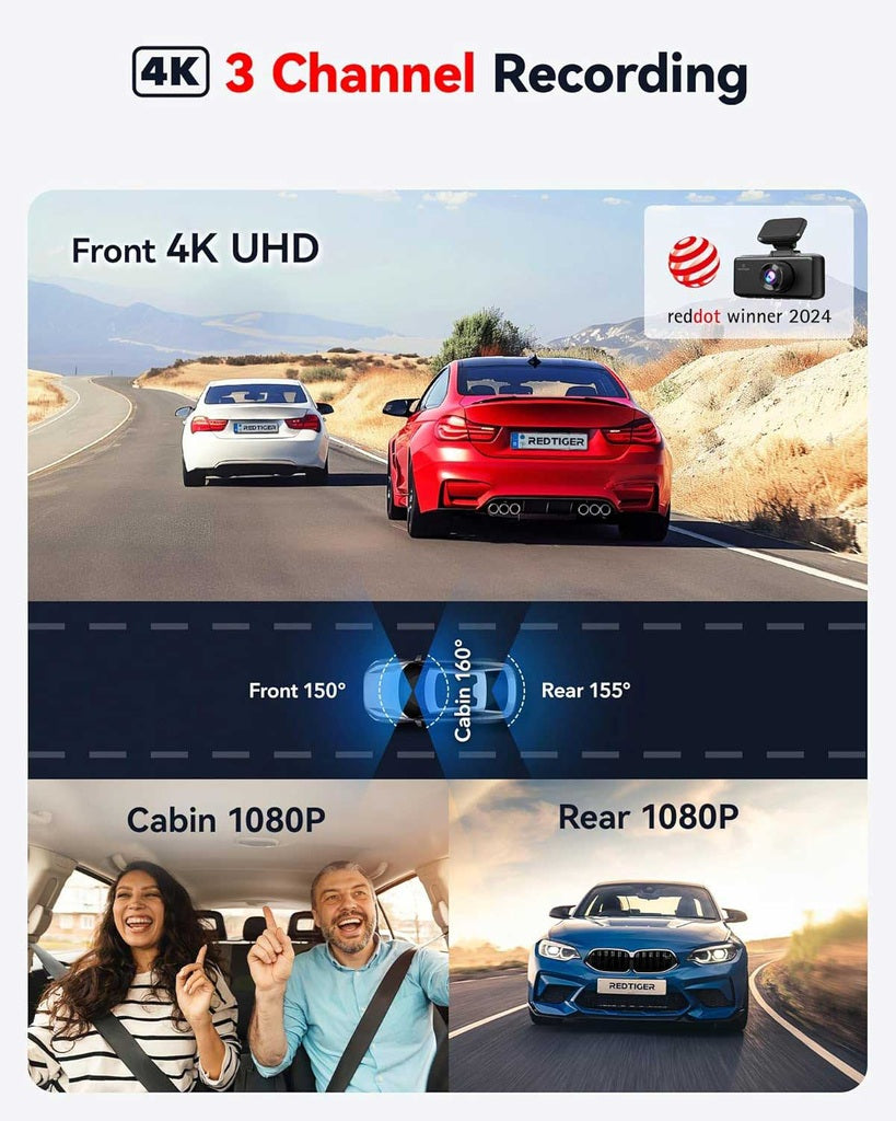 Redtiger F17 3CH 4K Wifi GPS 64gb dashcam