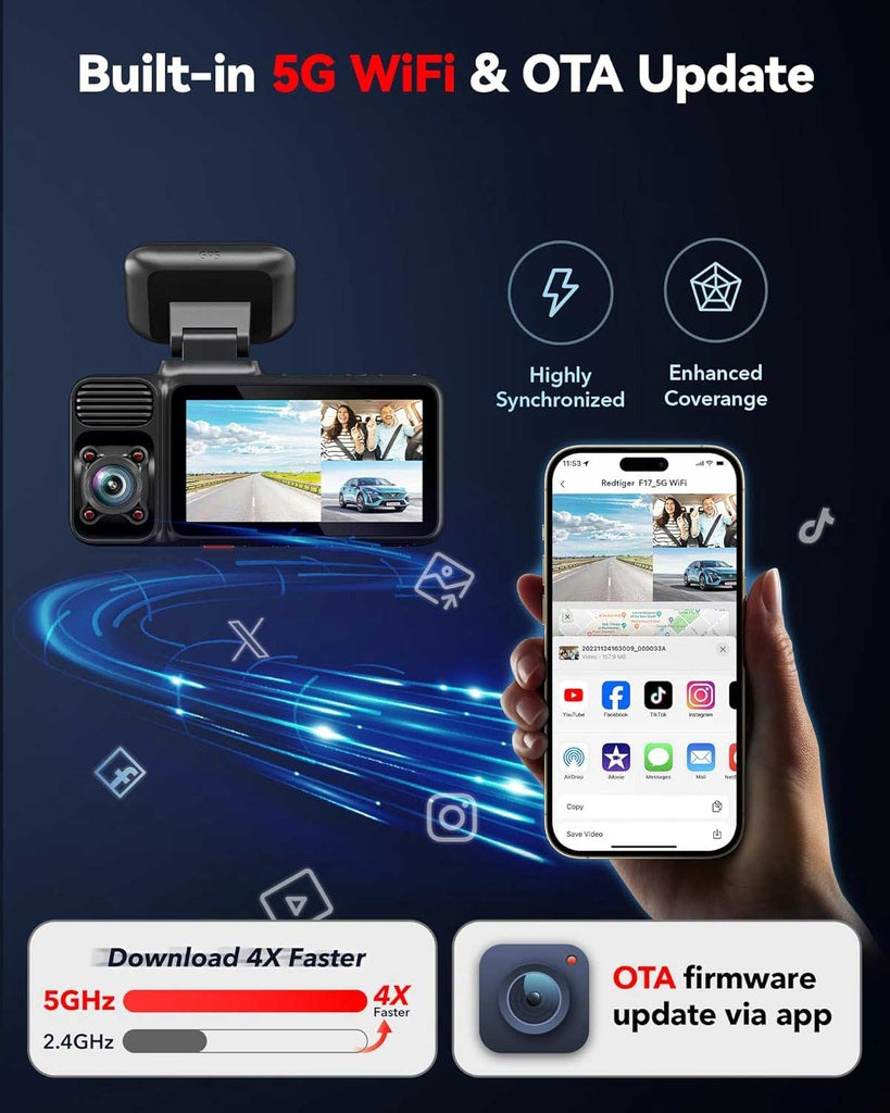 Redtiger F17 3CH 4K Wifi GPS 64gb dashcam