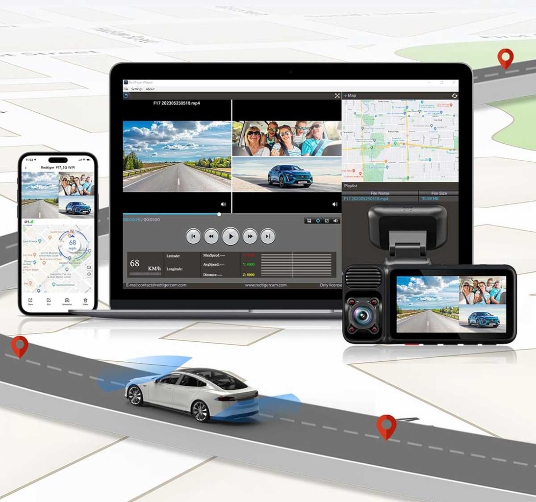 Redtiger F17 3CH 4K Wifi GPS 64gb dashcam