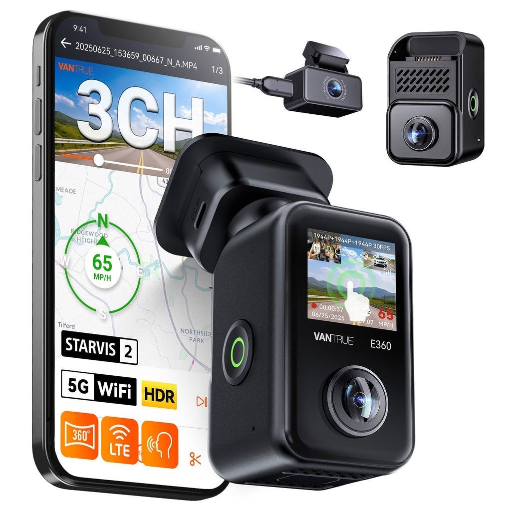 Vantrue E360 Plus Cloud 5K 3CH Wifi GPS 360 gradi dashcam