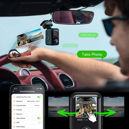 Vantrue E360 Plus Cloud 5K 3CH Wifi GPS 360 gradi dashcam