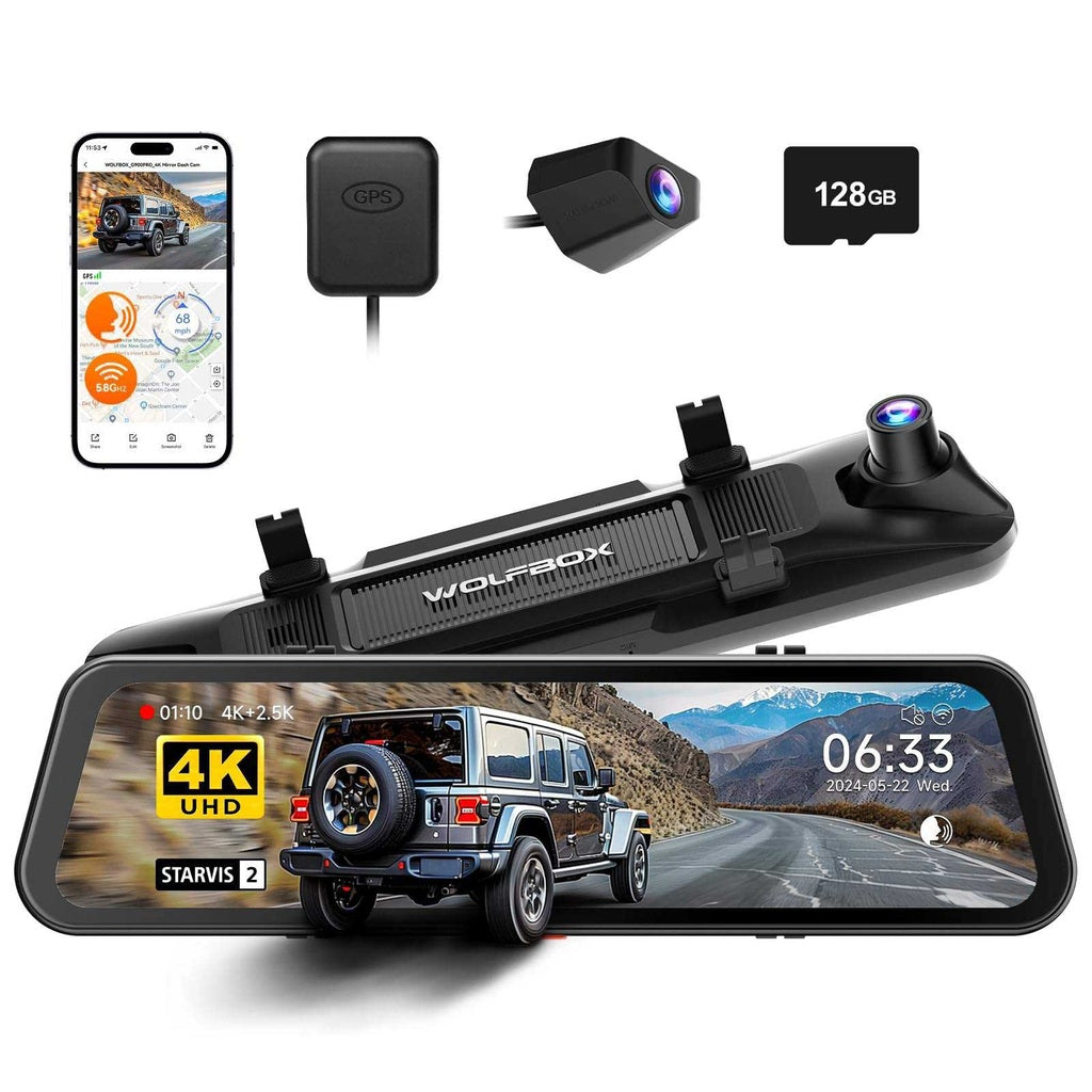Wolfbox G900 Pro 4K Wifi GPS 128gb Mirror dashcam