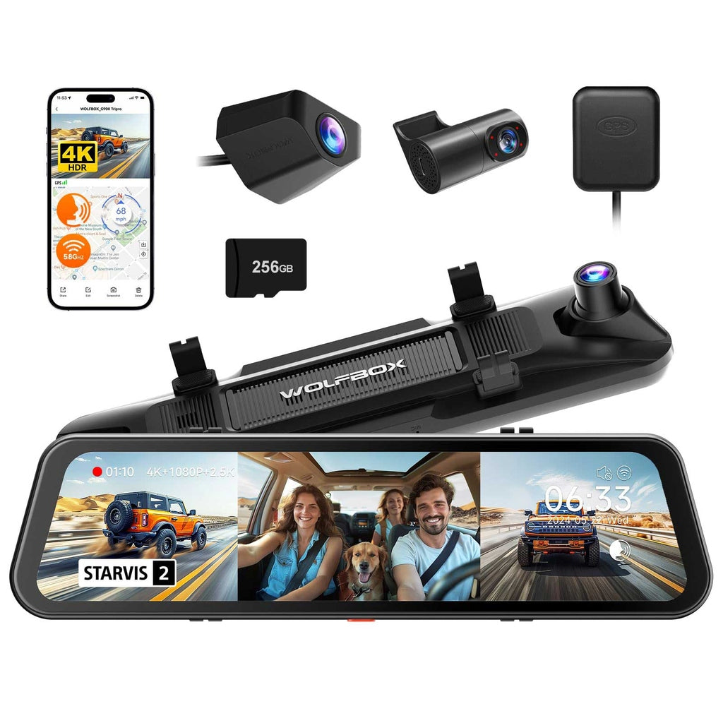 Wolfbox G900 Tripro cabin 3CH 4K Wifi GPS 256gb Mirror dashcam