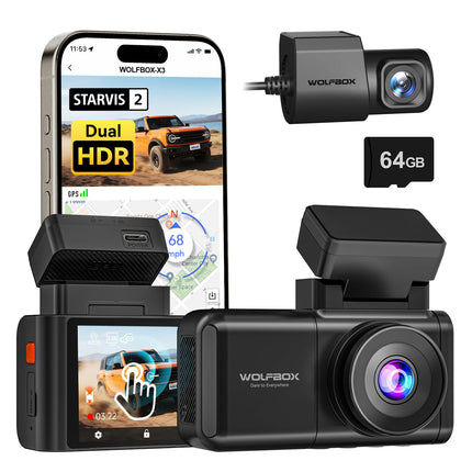 <tc>Wolfbox X3 Touch 2CH 2K Wifi GPS 64gb dashcam</tc>