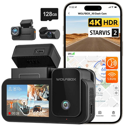 <tc>Wolfbox X5 Touch 3CH 4K Wifi GPS 128gb dashcam</tc>