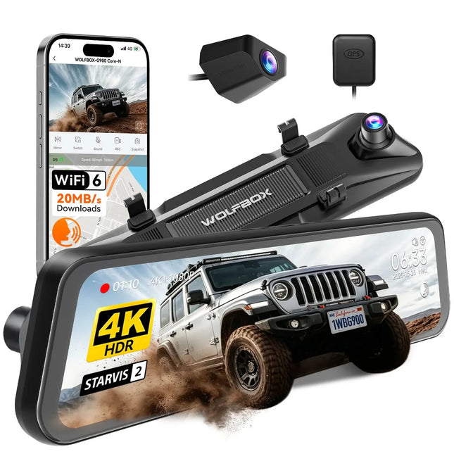 Wolfbox G900 Core 4K Wifi GPS Mirror dashcam